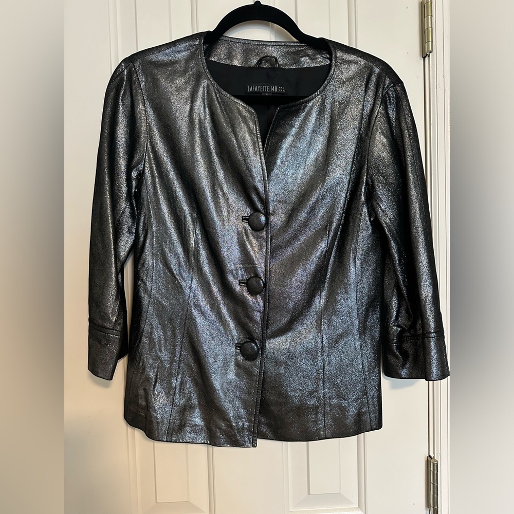Lafayette 148 New York Grey Metallic Jacket Blazer Sz 4